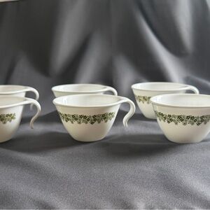 Corelle White Mugs with Green Pattern